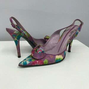 ELMAN VENEZIA SILK SHOES FLORAL ROSETTE SEXY SLINGBACKS MADE‎ IN ITALY 35 1/2